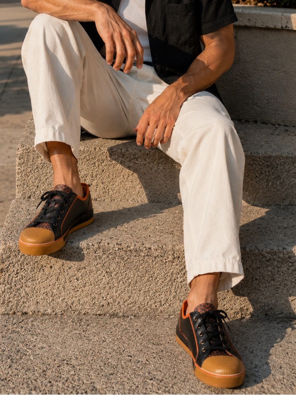 Ben Sherman Black Sneakers with Brown Toe Cap and Orange Trim